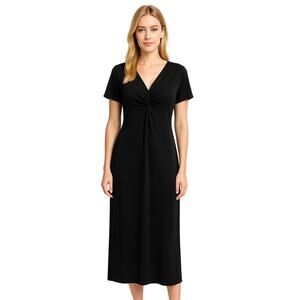 Liz Claiborne XL Black Short Sleeve Twist Front Midi Dress